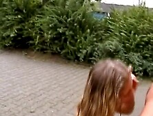 Two magnificent German girls fucking with a hard cock in public