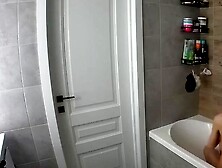 Skinny huge tits sister spied taking bath nude