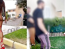 Naked In Hotel Lobby and Masturbates for 2 Males