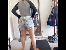 Big booty Asian college student tries on outfits and ends up getting rammed
