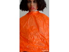 Topless black sex doll hairdressing cape fetish play