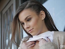 Glamorous Brunette Hair Teen Ellie Eilish Lets Donnie Alt Handle Her Bald Cunt And Natural Bazookas