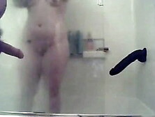 Meaghan,  Husband And Big Black Dildo At The Bathroom