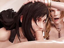 Tifa Lockhart Deepthroats Dong with Aerith's help and gets Sperm shot - Final Fantasy Anime Threesome