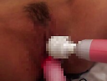 Restraining the hands and feet, holding a thick vibrator in the upper and lower mouths, and furthermore, with an electric massag