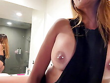 Almost caught! Sweet busty whore masturbation in the bathroom while her parents are not home