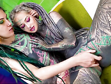 Nikolaz Zpageti In 2 Sexy Heavily-tattooed Hotties Share A Fat Cock In Insane 3-some Perversions With Hardcore Anal