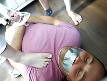 Two Dominant Girls Getting Their Feet In Smelly Socks Worshiped By A B