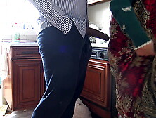 A hornyTurkish muslim cuck-old ex-wife has sex with a dark prick in her kitchen