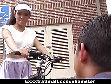Exxxtrasmall - nice biker learns to rail cock