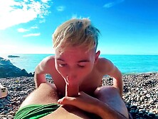 Skinny Twink Gets Deepthroated On The Gay Beach