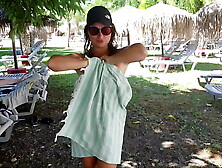 StepMom Seduces StepSon by showing Boobs and Cunt in a AquaPark. Public Oral sex