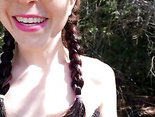 Black Dress,  Nipple Clamps,  and Buttplug Play Outside
