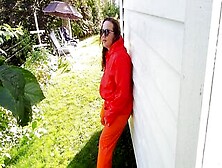 Pee And Foreplay Inside Red And Orange Rainwear