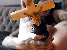 Tattooed Goth Ts Fucks Herself With A Crucifix(More On Of) - Amy Nosferatu