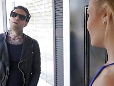 Horny babe Jade Amber sucking her guys man meat under the table