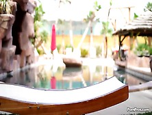 Wild sex next to the pool