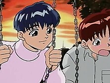 Cute anime girl is tied up and fucked by some kinky guys