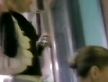 Big butt blonde and brunette caught by street booty voyeur