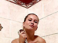 Beauty In The Bath Sits On A Big Dildo