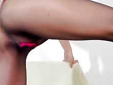 Playing with my shaved pussy in shiny black nylon tights