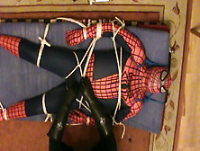 Restrained Spiderman Is Milked