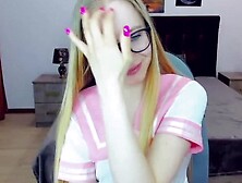 Small tits blonde masturbates solo on webcam show