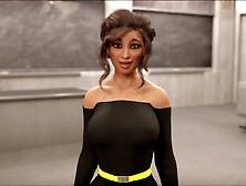 Sexy blonde teacher with huge boobs in an erotic visual novel