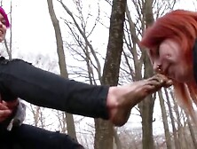 Lesbian Slave Is Sucking Fingers Muddy Feet