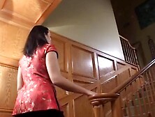 Dark Hair hoe with tramp stamp riding stud's dick indoors