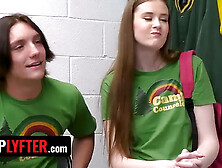 Camp counselor gets caught shoplifting and has to screw her way out of trouble