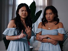 Charles Dera shares a stunning asian babe with his friend in an intense threesome.