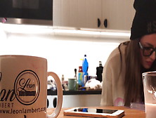 Braless Mini G-String Sylvia In The Kitchen Doing The Dishes