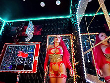 4K Large Boobs Large Butt Redhead Disrobes Down in Dungeon