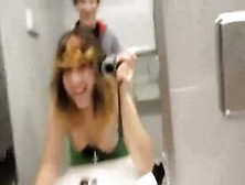 Lewd legal age teenager 18+ sucks & copulates in public WC