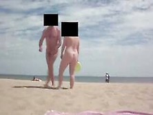 Mr & Mrs Voyeurist00 On Studland Naturist Beach,  Frizbeeing