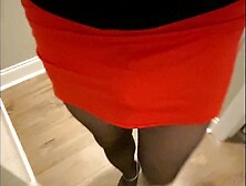 Crossdresser flaunting by walking around in short skirts and dresses, heels and nylons trying to kindle jocks and trannies