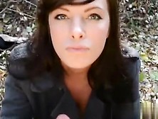 My breasty girlfriend sucks it outdoors