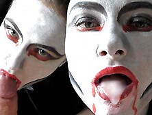 Vampire Lady Passionate Swallows Giant Penis to Spunk In Mouth