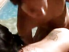 Horny Chick Enjoys Threesome Sex By The Pool Outdoors - Loni Evans