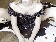 Home yoga with a stunning doll in a sexy short dress