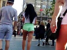 Teen candid ass green booty shorts