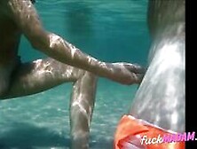 Naked Swimming MILF Gives Underwater Handjob Until He Cums