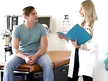 Hot blonde doctor Emma Hix finds a patient jerking off in her office