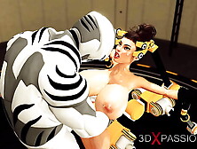 Sci-fi sex cyborg rides hard a attractive brunette in the restricted area