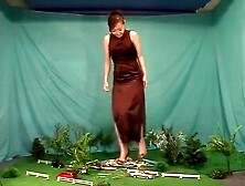 Giantess asian in dress and heels crushing city and playing with vehicles