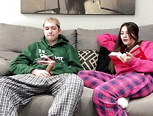 Step Sister Caught Step Brother Watching Porn And Jerking Off! Sweetie Was Shocked and Hand-job Him!