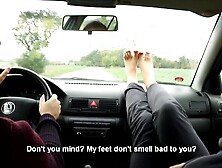 Her LARGE smelly feet in car are a turn on (foot smelling, large feet, foot worship, teeny feet, soles)