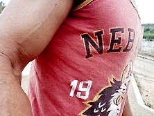 Nasty stud masturbating his large rod in a risky public place - Nearly Caught