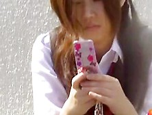 Asian Darling Texting On A Sunny Day Boob Sharked And Licked.